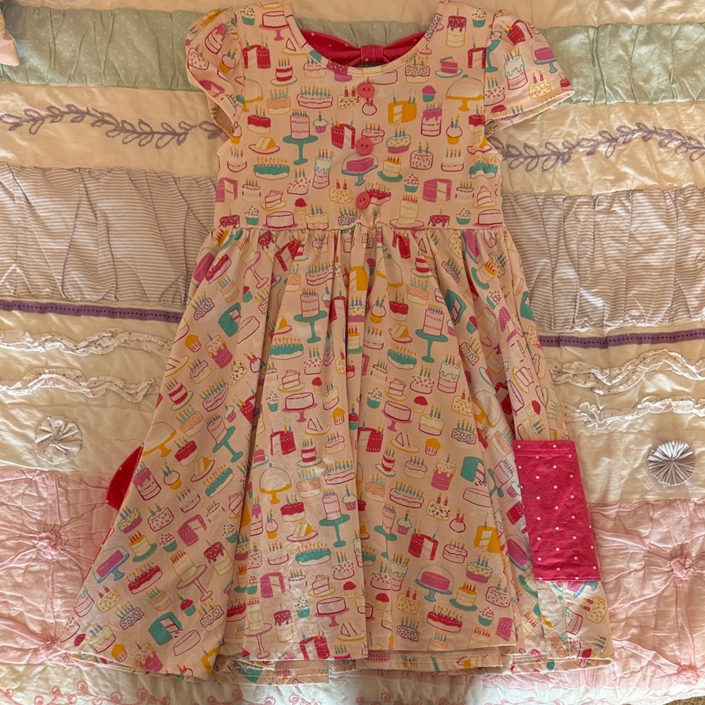 SweetHoney Cake Print Kids Dress - Pink and Yellow